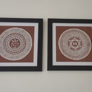 Wall Framed Ganesha & Lakshmi Aipan Chowki: Set of 2