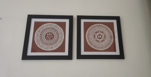 Wall Framed Ganesha & Lakshmi Aipan Chowki: Set of 2