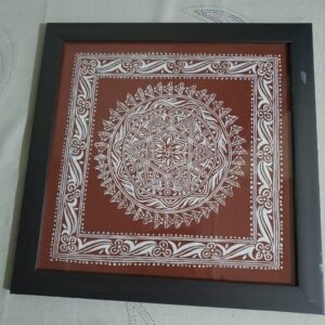 Kumauni Aipan Lakshmi Chowki - Handcrafted Cotton Canvas Art with Wooden Frame