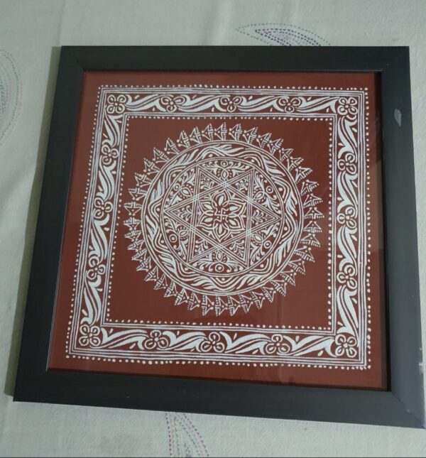 Kumauni Aipan Lakshmi Chowki - Handcrafted Cotton Canvas Art with Wooden Frame
