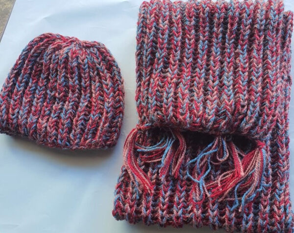 Hand-Knitted Multicolored Wool Muffler and Cap Combo – Cozy, Stylish, and Warm Winter Set