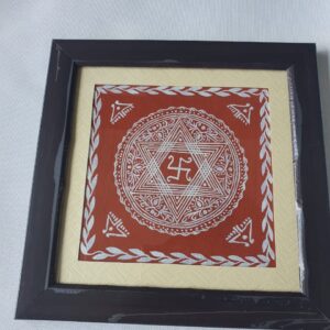 Elegant Lakshmi Chauki on Canvas with Black Wooden Frame – Traditional Aipan Art