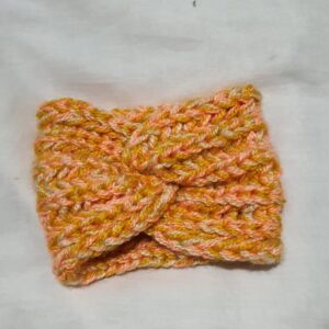 Hand-Knitted Wool Headband & Neckband – Versatile, Cozy Orange Check for Fall & Winter