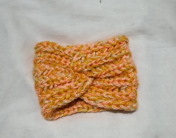 Hand-Knitted Wool Headband & Neckband – Versatile, Cozy Orange Check for Fall & Winter