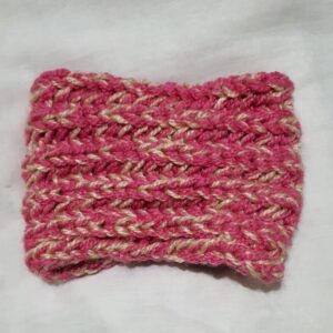Hand-Knitted Pink & Yellow Checked Headband & Neckband – Cozy, Versatile Wool Accessory for Winter