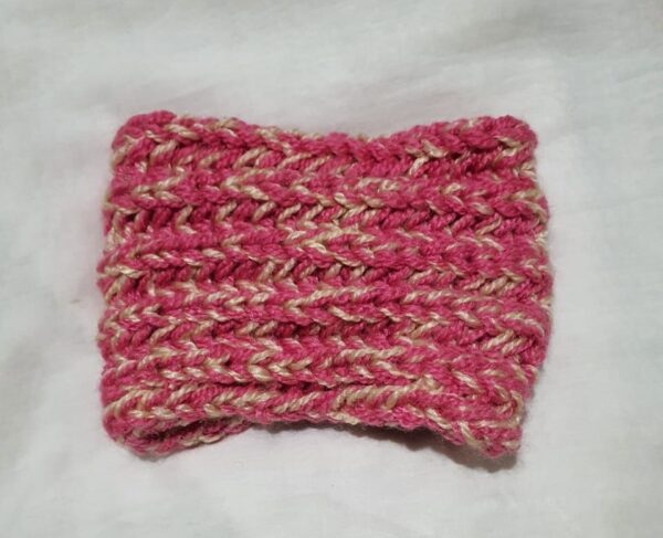 Hand-Knitted Pink & Yellow Checked Headband & Neckband – Cozy, Versatile Wool Accessory for Winter