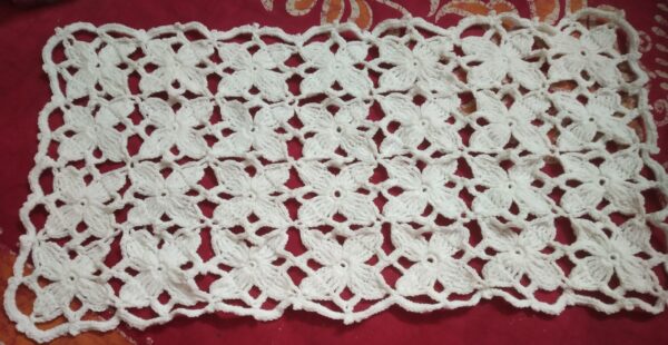 White Crochet Cotton thread rectangular table mat/runner (17 inch X 10 inch)