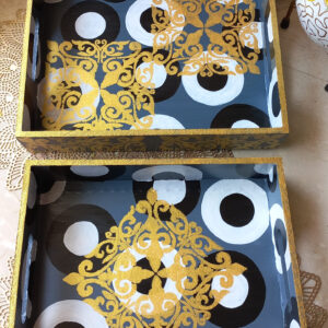Set of 2 Hand painted wooden serving trays