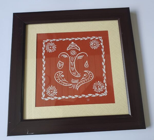 Handmade Ganesh Painting on Canvas: Kumaoni Traditional Cultural Art