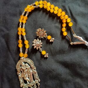 Yellow Onyx necklace with oxidized Radha Krishna Pendant