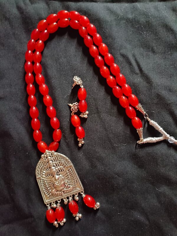 Red Glass bead necklace with Ganesha Pendant