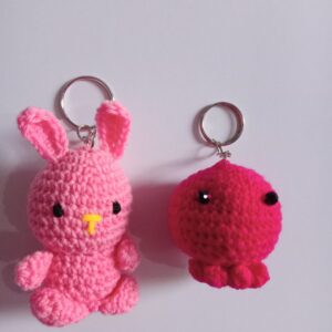 Handmade Crochet Bunny and Octopus Keychain