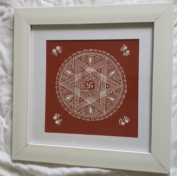 Framed Lakshmi Chauki on Canvas with Swastika : Uttarakhand's Cultural Heritage