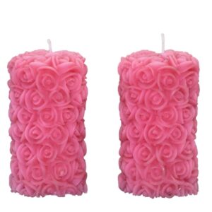 Rose design aromatic pillar candle pack of 2 { rose fragrance pink color }