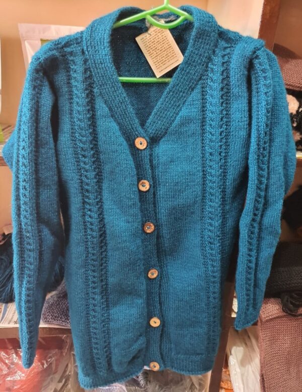 Hand-Knitted Blue Wool Cardigan for Women – Cozy, Elegant, and Timeless