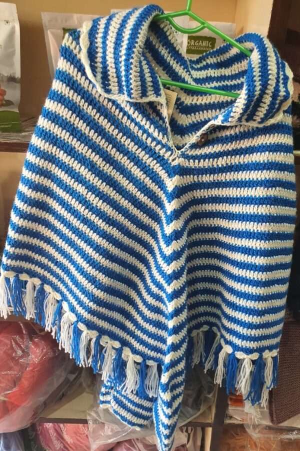 Hand-Knitted Striped Wool Poncho - Cozy & Chic, Made with Love