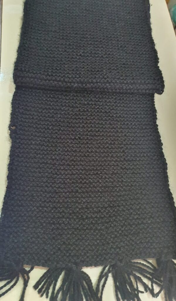Hand-Knitted Black Woolen Muffler – Warm, Stylish, and Cozy Winter Accessory
