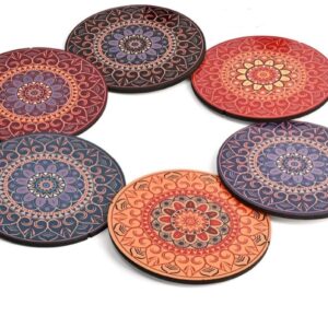 Set of 6 Beautiful Wooden Coasters with Proper Coaster Stand Designer Coaster Set fit for Tea Cups, Coffee Mugs and Glasses