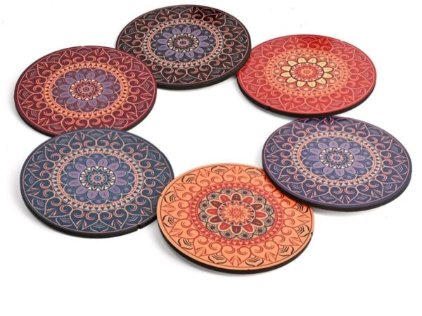 Set of 6 Beautiful Wooden Coasters with Proper Coaster Stand Designer Coaster Set fit for Tea Cups, Coffee Mugs and Glasses