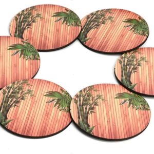Set of 6 Natural Wooden Bamboo Tree Style Coasters with Beautiful Coaster