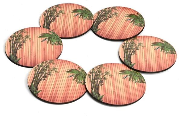 Set of 6 Natural Wooden Bamboo Tree Style Coasters with Beautiful Coaster