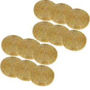 Handmade Golden Beaded Tea Coasters, Set of 12 Pieces