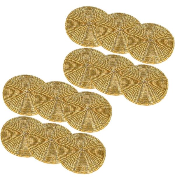 Handmade Golden Beaded Tea Coasters, Set of 12 Pieces