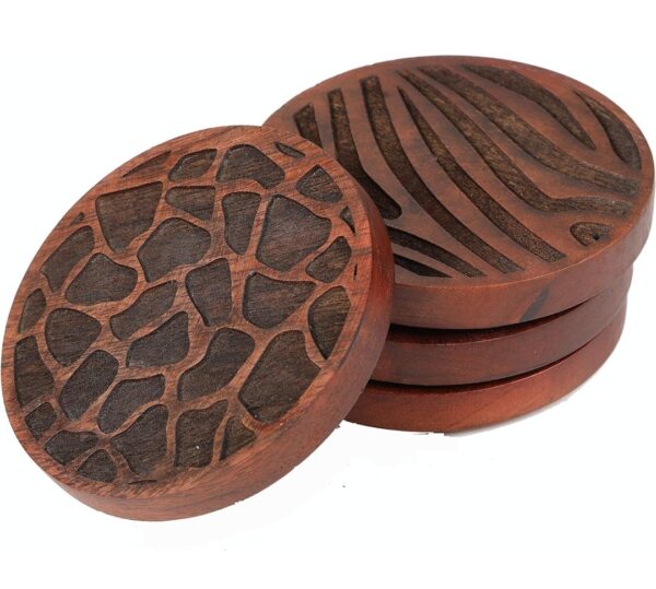Hand-crafted Wood Round Coasters Set of 4