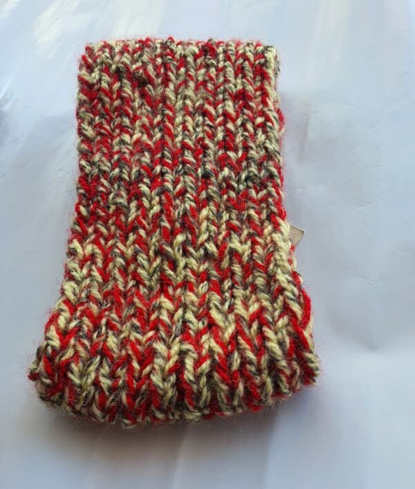 Hand-Knitted Red Checked Headband & Neckband – Versatile Wool Accessory for Winter