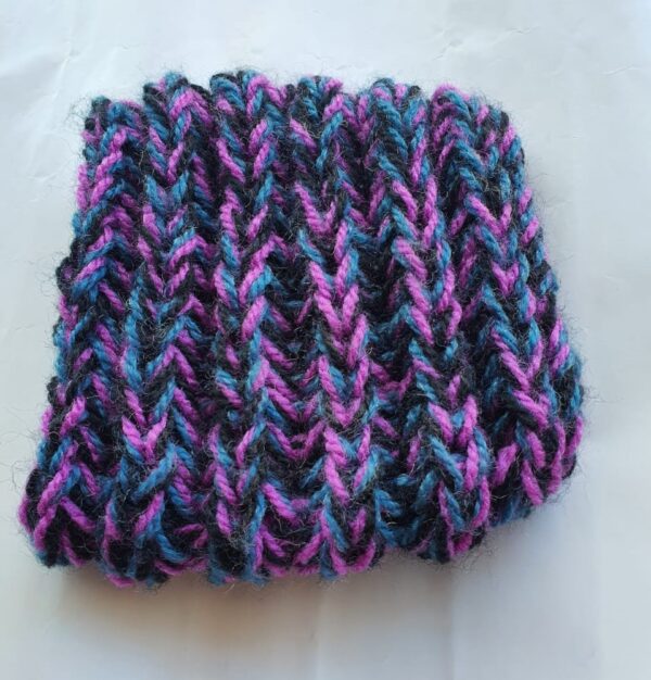 Hand-Knitted Purple Check Wool Headband & Neckband – Versatile, Cozy Winter Accessory