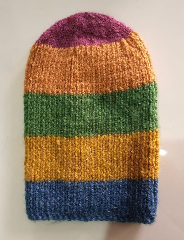Vibrant Multi-Colored Hand-Knitted Wool Cap - Cozy, Stylish, and Comfortable Winter Accessory
