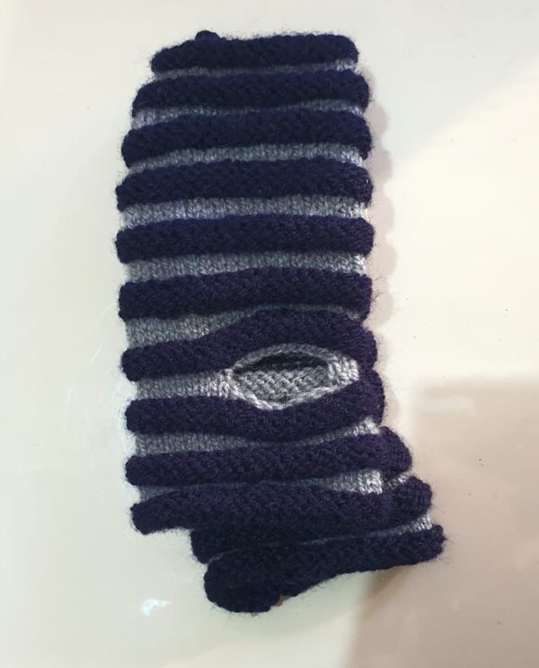 Hand-Knitted Blue Stripe Wool Half Gloves – Stylish, Warm, and Functional
