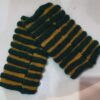 Vibrant Green and Mustard Stripe Woolen Half Gloves - Hand-knitted