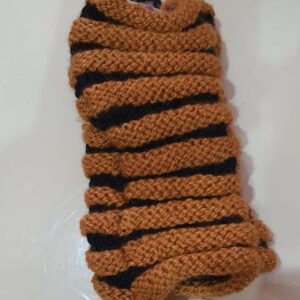 Hand-knitted Woolen Half Gloves - Brown and Black Stripes