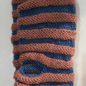 Cozy Pink & Blue Stripe Handknitted Woolen Half Gloves