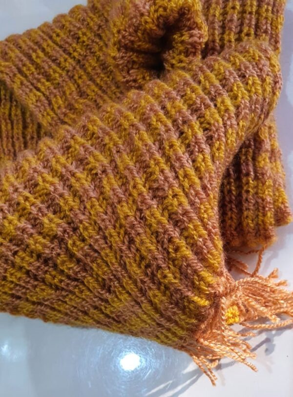 Hand Knitted Mustard Stripe Wool Muffler - Cozy, Stylish, and Warm Scarf for Winters