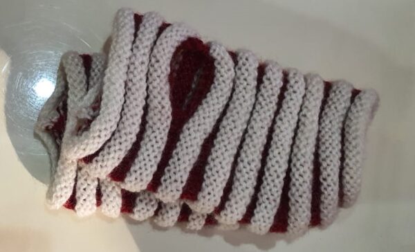 Stylish White & Red Stripe Handknitted Wool Half Gloves - Warm, Comfortable, and Versatile