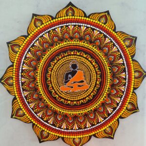 Handcrafted Buddha Mandala Art | Meditative Sunburst Design | Acrylic Dot Painting on MDF (15")