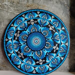 Handcrafted Evil Eye Mandala Wall Art | Blue Aura Protection Design | Acrylic Dot Painting on MDF (15")