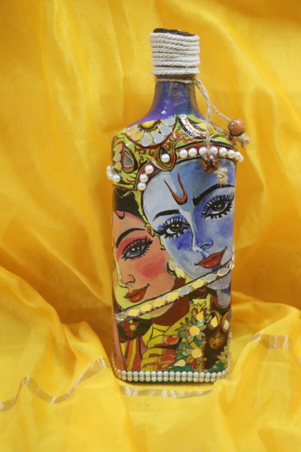 Traditional Radha Krishna Art Bottle With Embellishments