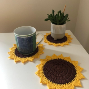 Handcrafted Sunflower Coasters - Crochet Cotton Set of 6