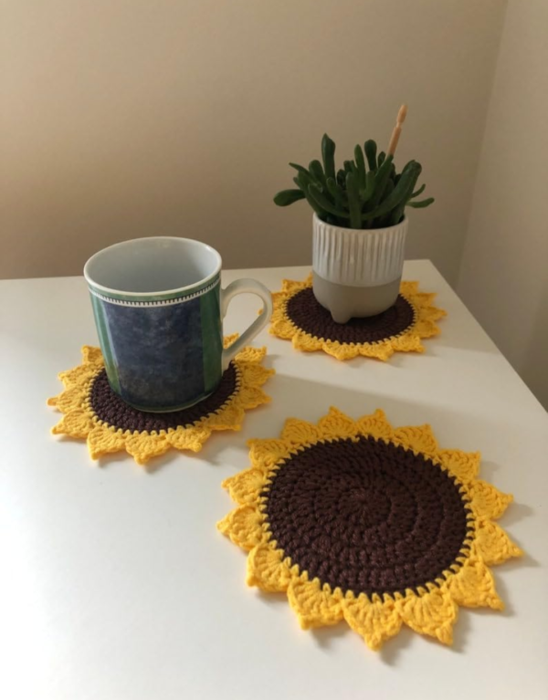 Handcrafted Sunflower Coasters - Crochet Cotton Set of 6