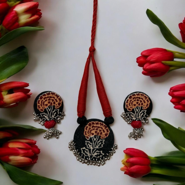 Handcrafted Bohemian Terracotta Necklace and Earring Ensemble for Women