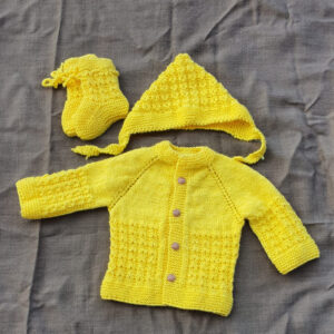 Comfy Handknitted Yellow Sweater, Beanie & Sock Set for Kids