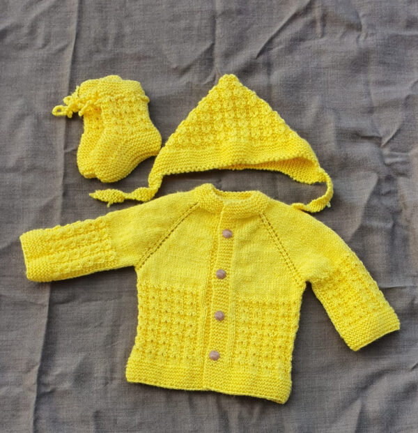 Comfy Handknitted Yellow Sweater, Beanie & Sock Set for Kids