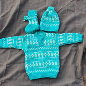 Soft & Stylish Sea Green Kids Knitted Set: Sweater, Cap, and Socks