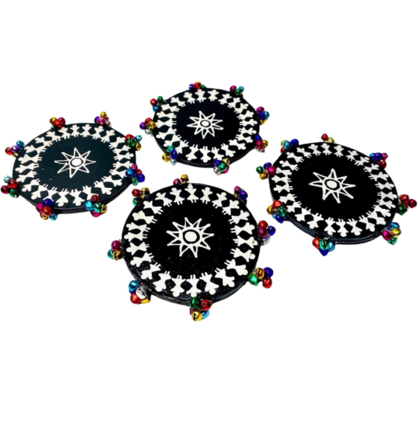 Handcrafted Wooden Coaster Set with Warli Art – Set of 4