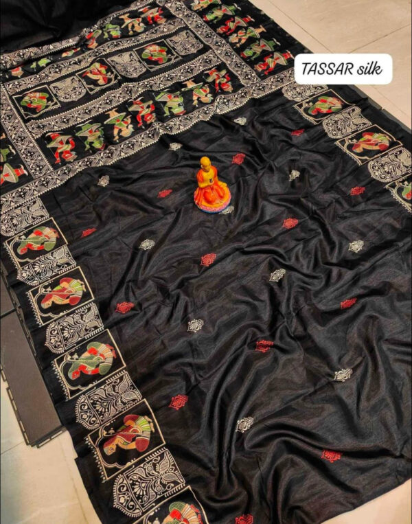 Handcrafted Black Tussar Silk Saree - A Timeless Elegance
