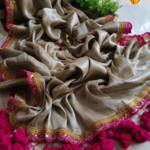 Exquisite Brown Pure Raga Tissue Silk Handcrafted Sari – Free Size, Elegant Traditional Wear