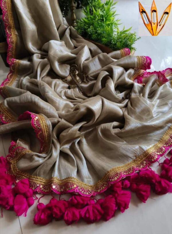 Exquisite Brown Pure Raga Tissue Silk Handcrafted Sari – Free Size, Elegant Traditional Wear